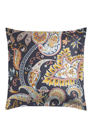 2 taies d'oreiller en satin de coton 80 fils/cm² Boteh - Bleu foncé et doré