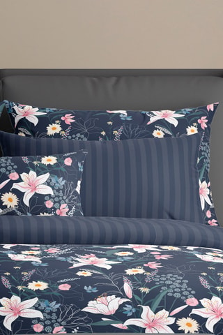 2 taies d'oreiller en satin de coton 80 fils/cm² Jardin rêveur - Bleu foncé