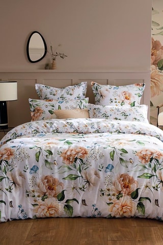 2 taies d'oreiller en satin de coton 80 fils/cm² Jardin de Fleurs - Blanc