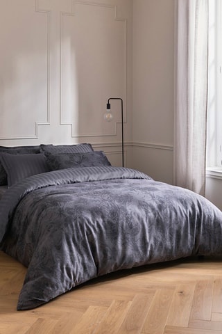 2 taies d'oreiller en satin de coton 79 fils/cm² Toile Fleurie - Gris foncé et noir