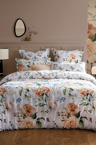 Parure de couette en satin de coton 79 fils/cm² Jardin de Fleurs - Blanc