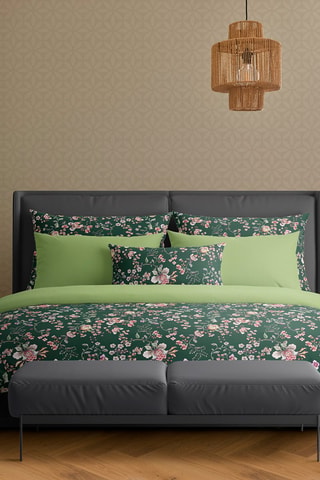 Parure de couette en satin de coton 80 fils/cm² Murmure floral - Vert