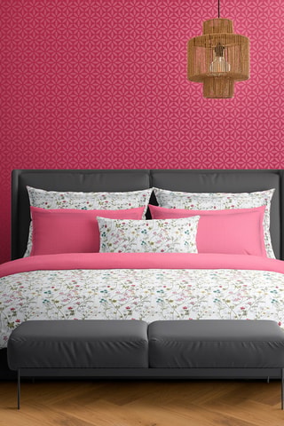 Parure de couette en satin de coton 80 fils/cm² Fleurs sauvages - Blanc et rose