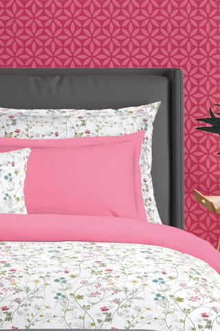 Parure de couette en satin de coton 80 fils/cm² Fleurs sauvages - Blanc et rose