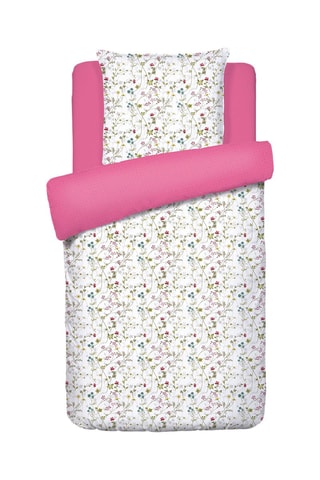 Parure de couette en satin de coton 80 fils/cm² Fleurs sauvages - Blanc et rose