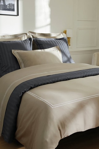 Parure de couette en satin de coton 80 fils/cm² Nice - Blanc et taupe