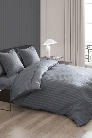 Parure de couette en satin de coton 79 fils/cm² Dobby Stripe - Gris foncé