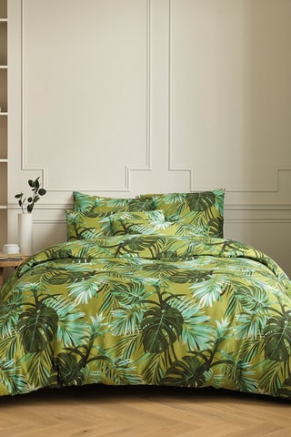Parure de couette en satin de coton 79 fils/cm² Tropical - Vert clair