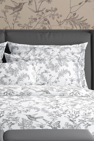 Parure de couette en satin de coton 80 fils/cm² Colibri botanique - Blanc et noir