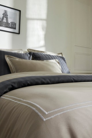 Drap plat en satin de coton 80 fils/cm² Nice - Blanc et taupe