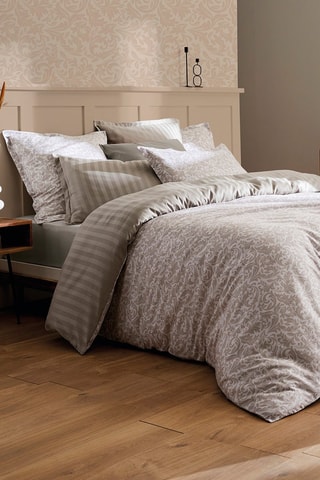 Drap plat réversible en satin de coton 80 fils/cm² Damask floralia - Taupe