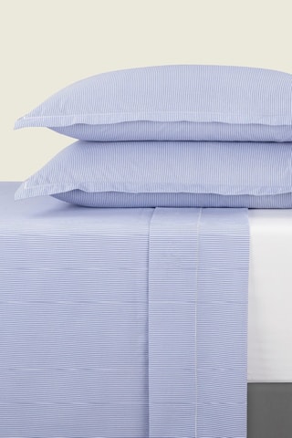 Drap plat en percale de coton 80 fils/cm² Nantes - Ciel et blanc