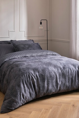 Drap plat en satin de coton 80 fils/cm² Toile Fleurie - Gris foncé