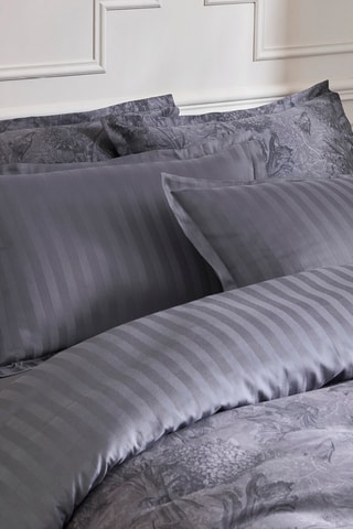 Drap plat en satin de coton 80 fils/cm² Toile Fleurie - Gris foncé