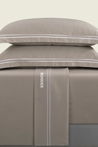 Parure de draps en satin de coton 80 fils/cm² Nice - Taupe et blanc