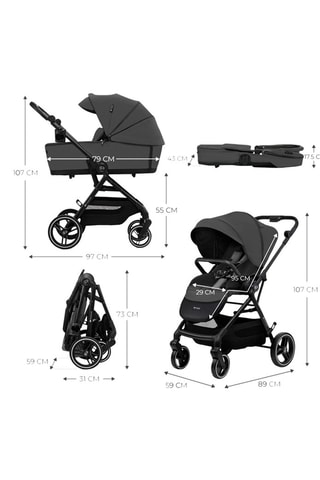Poussette 2 en 1 Yoxi - Dès la naissance - Jusqu'à 22 kg - Gris