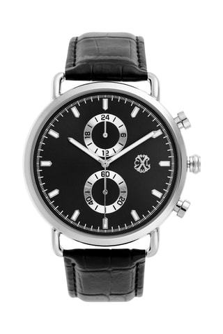Leren Quartz Horloge - Chronograaf - Zwart en Zilverkleurig