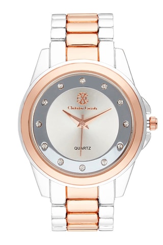 Stalen Quartz Horloge Zilverkleurig en Roségoudkleurig