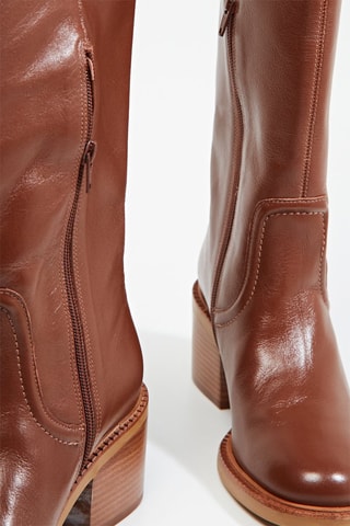 Bottes à talons en cuir Kibani - Cognac