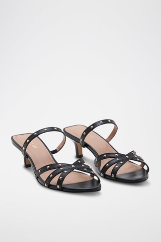 Mules à talons en cuir de veau Anna - Noir