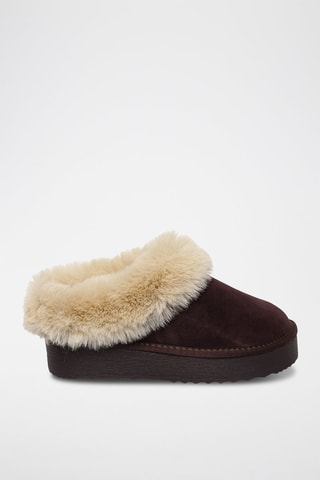 Mules fourrées en nubuck Snow - Marron foncé