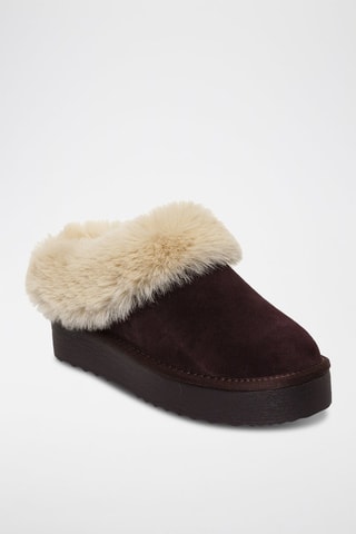 Mules fourrées en nubuck Snow - Marron foncé
