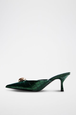 Ciabatte con tacco in pelle in vernice Carsynn - Verde scuro