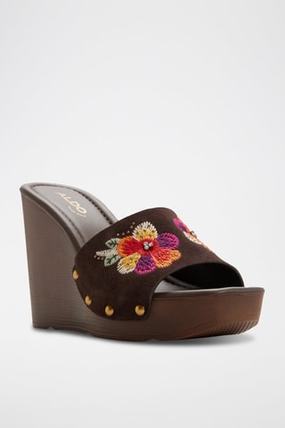 Ciabatte con zeppa in pelle scamosciata di montone Grounded - Marrone