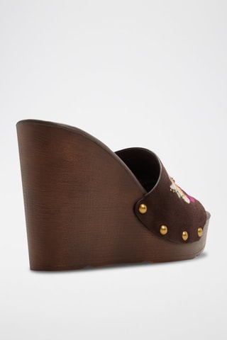 Ciabatte con zeppa in pelle scamosciata di montone Grounded - Marrone