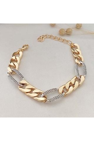 Armband met Brede Ketting - Messing Doublé Goud & Zirkonia’s
