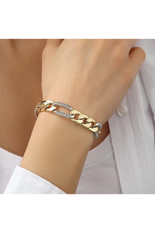 Armband met Brede Ketting - Messing Doublé Goud & Zirkonia’s