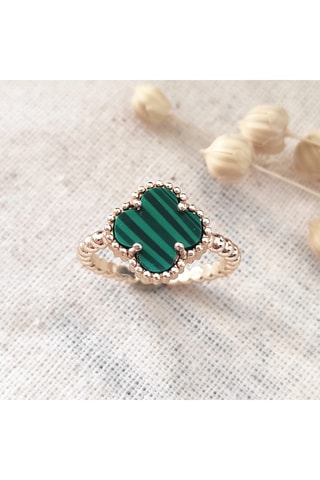 Verstelbare Ring Klaver - Messing Goud & Groene Parelmoer