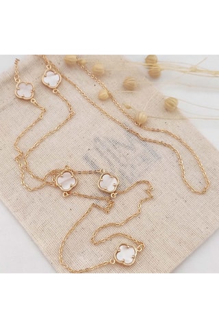 Ketting met Parelmoeren Klavers - Messing Doublé Goud
