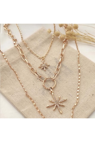 Ketting met Meerdere Rijen - Messing Doublé Goud & Zirkonia’s