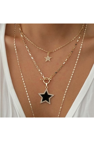 Ketting met Meerdere Rijen Ster - Verguld Messing met Fijn Goud & Zirkonia's