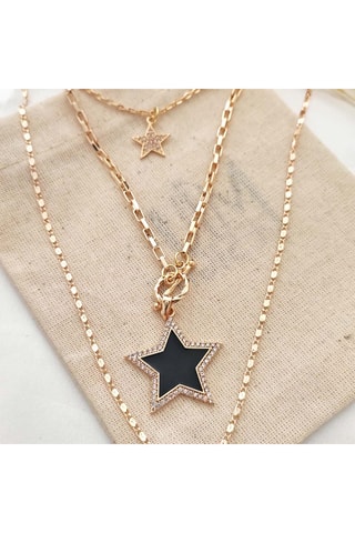 Ketting met Meerdere Rijen Ster - Verguld Messing met Fijn Goud & Zirkonia's