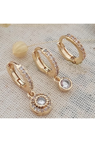 Trio Oorbellen - Messing Doublé Goud & Zirkonia’s