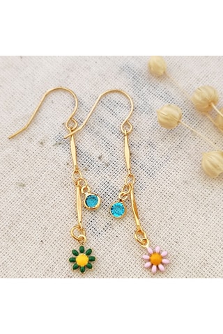 Oorbellen in Bloemvorm - Messing Doublé Goud & Multicolor Steentjes