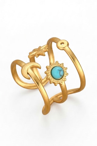 Ring - Doublé Geelgoud en Turkooizen