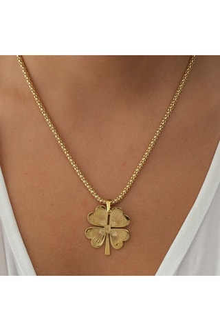 Ketting met Hangertje in Klavervorm - Messing Doublé Goud 