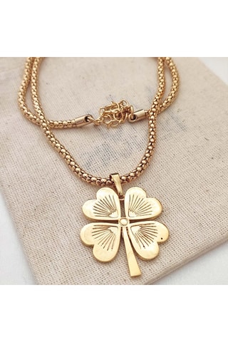 Ketting met Hangertje in Klavervorm - Messing Doublé Goud 