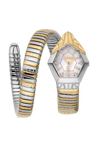 Stalen Quartz Horloge met Parelmoer en Tsjechische Kristallen Gemma - Goudkleurig en Zilverkleurig