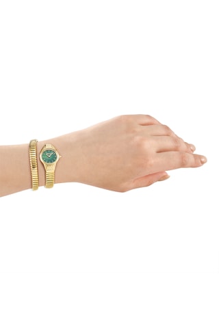 Stalen Quartz Horloge - Goudkleurig en Groen