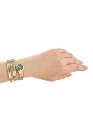 Stalen Quartz Horloge - Goudkleurig en Groen