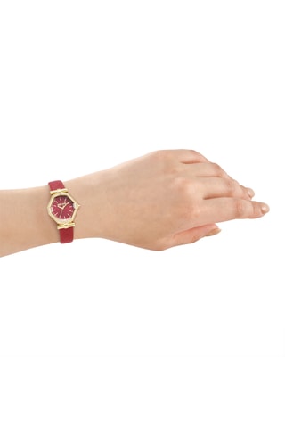 Leren Quartz Horloge - Rood en Goudkleurig