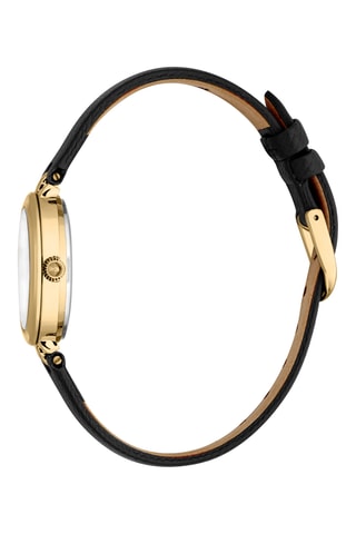 Leren Quartz Horloge -  Zwart en Goudkleurig