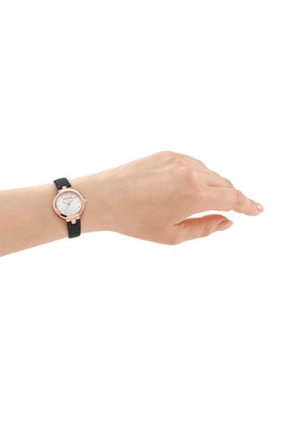Leren Quartz Horloge - Zwart en Roségoudkleurig