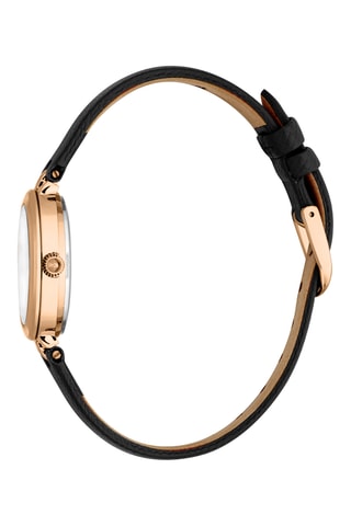 Leren Quartz Horloge - Zwart en Roségoudkleurig