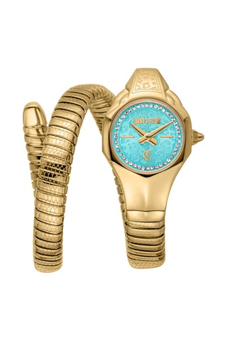 Stalen Quartz Horloge met Tsjechische Kristallen Fiore - Goudkleurig en Turquoise 