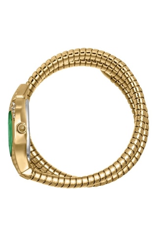 Stalen Quartz Horloge met Tsjechische Kristallen - Goudkleurig en Groen 